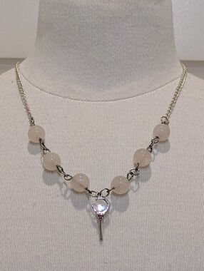 NWOT Handmade Sailor Moon Necklace with Rose Quartz and Moon Stick Pendant